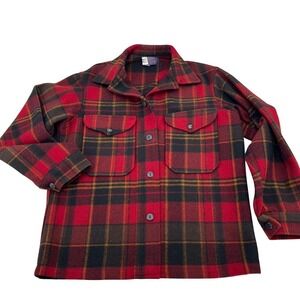 Pendleton Wool Plaid Button Up Shirt Jacket Men's Size S Red Black Flannel